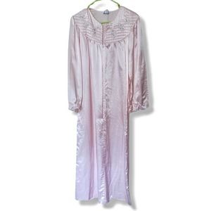 Vintage 80s pink liquid gloss lace satin house coat robe pastel zip s m l
